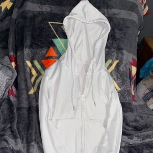 SHEIN White Hooded Zip-Up Crop Top